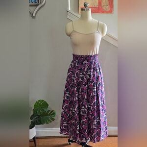 Buru Smocked Waist Midi Skirt Purple Cotton Floral Size Medium